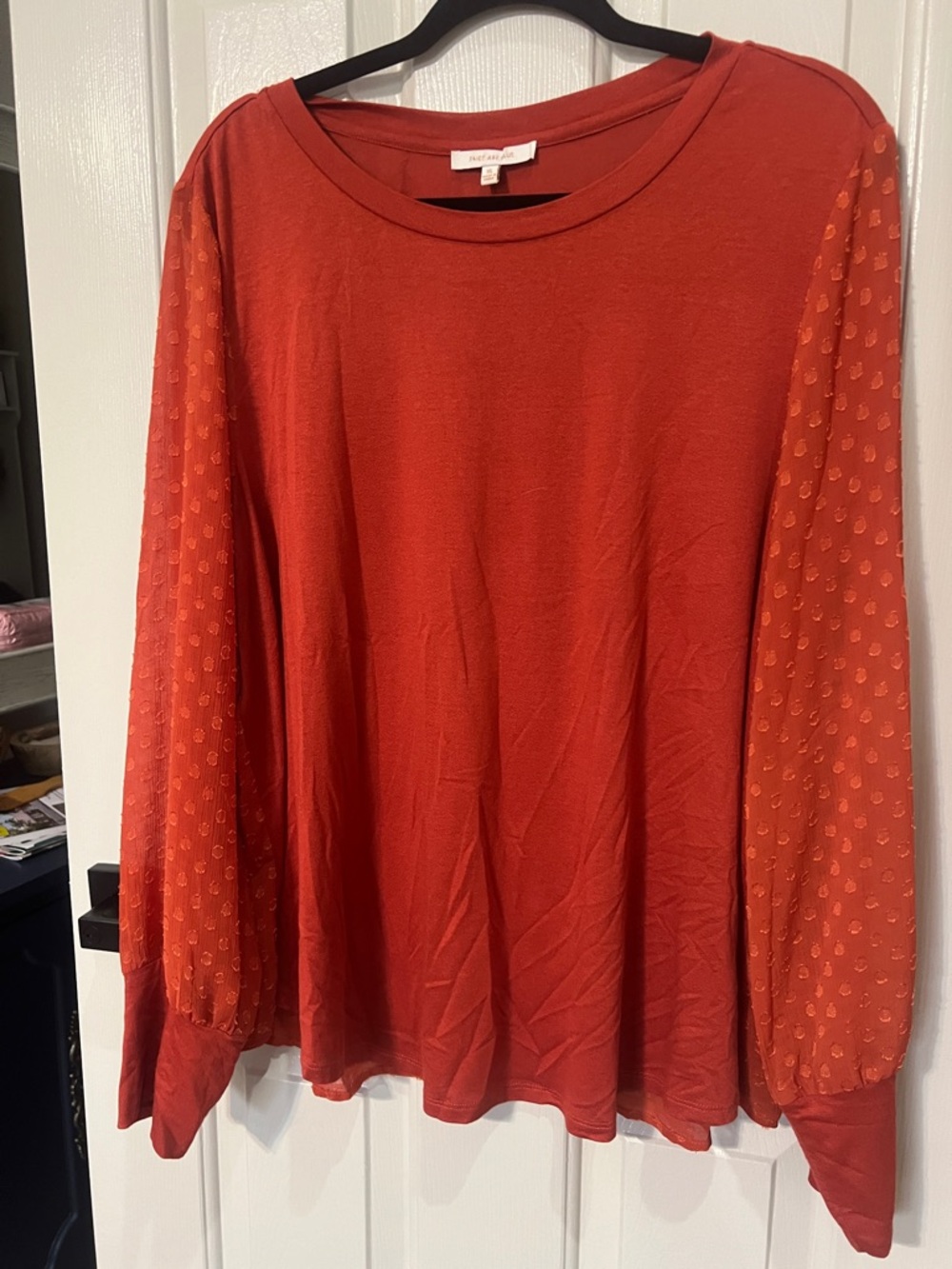 Skies Are Blue Rust Orange Long Sleeve Dot-Sleeve Top